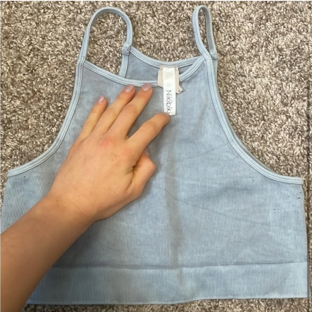 Women's blue/sage Bralette crop top sports bra - Picture 2 of 3